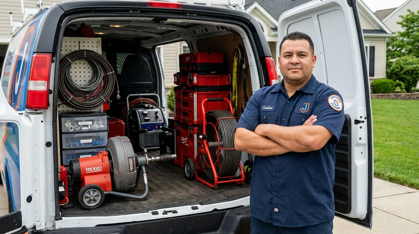 Professional drain cleaning equipment and Johns Plumbing LLC plumber in Middle Island